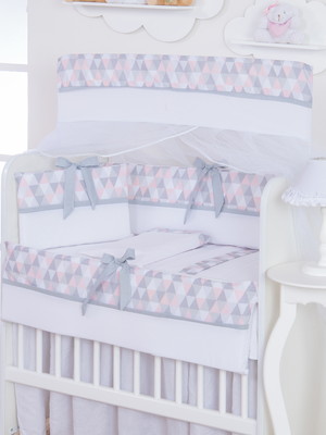 Kit para mini berço losango rosa com cinza