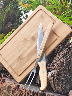 Kit para churrasco em bambu - 3 peças