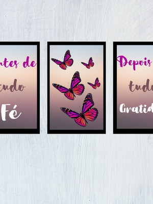 Kit quadros decorativos antes de tudo fé depois gratidão