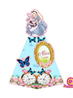 10 caixas cone alice aquarela pers. com aplique 3d