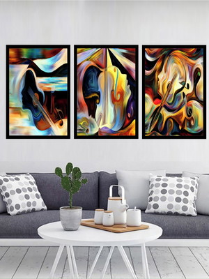 3 quadros abstratos coloridos modernos molduras