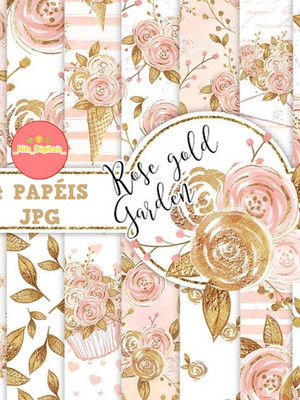 Kit digital papeis rose gold garden