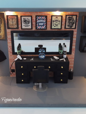 Quadro cenário miniatura barbearia com led - salão