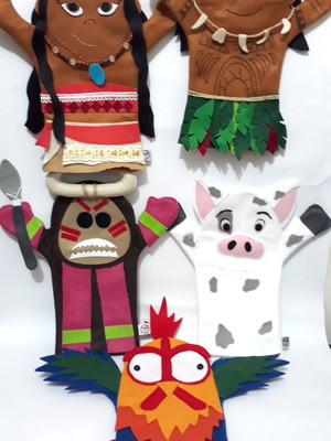 Kit 5 fantoches de personagens moana em feltro