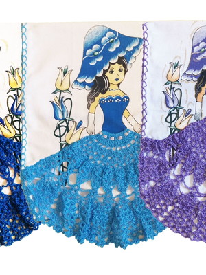 Kit 3 panos de prato de boneca com caseado e saia de crochê