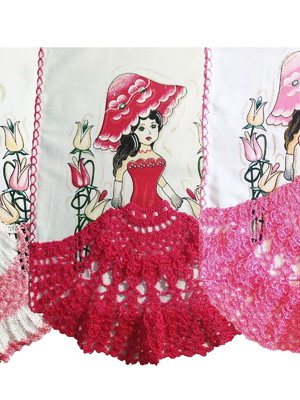 Kit 3 panos de prato de boneca com caseado e saia de crochê