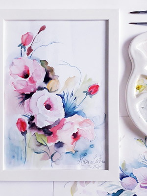 Pintura em aquarela abstrata floral - liquidação