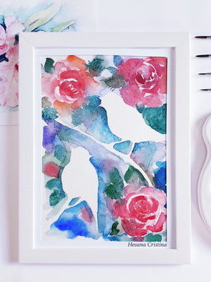 Pintura em aquarela abstrata floral a4 - liquidação