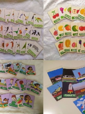 Kit: flashcards: animais + frutas + ações + transportes
