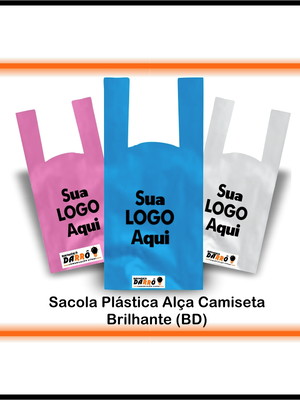 Sacola plástica brilhante alça camiseta 30x40cm