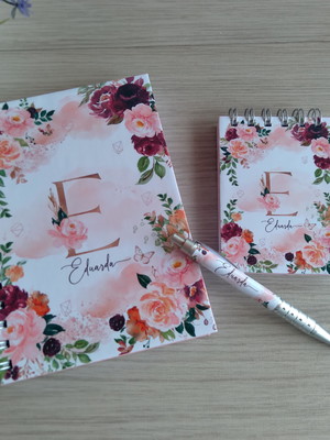 Combo agenda 2025 +bloquinho+caneta/ floral marsala