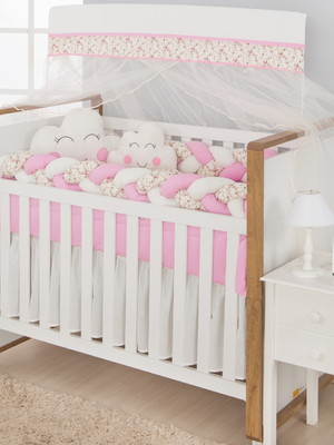 Kit berço americano trança floral rosa
