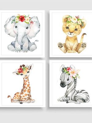 Quadros decorativos kit safari menina aquarela