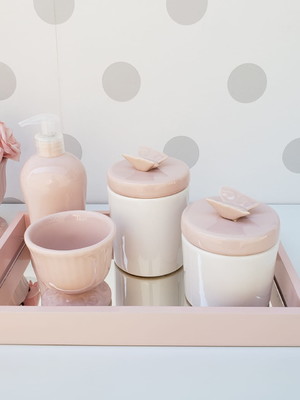 Kit higiene bebe porcelana borboleta rosa