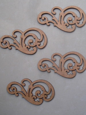 Kit 4 apliques "cantoneiras arabescos ondas" mdf crú a laser