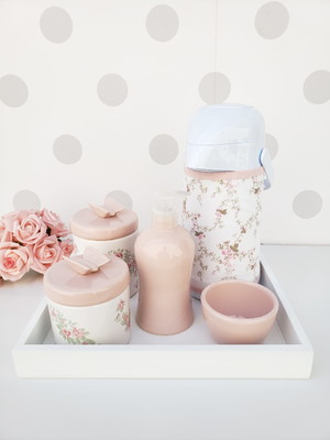 Kit higiene bebe borboleta floral rosa