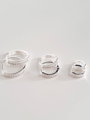 Trio brinco zirconia fecho click banhado prata 3 pares