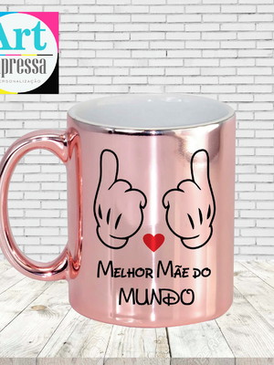 Caneca rose gold cromada melhor mãe do mundo