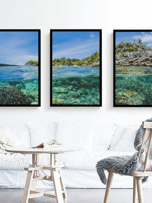 Kit 3 quadros decorativos ilha mar