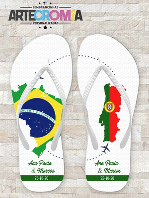 Chinelo personalizado casamento viagem brasil e portugal