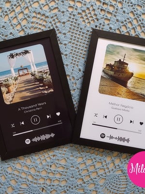 Quadro spotify com foto personalizado a4 com moldura