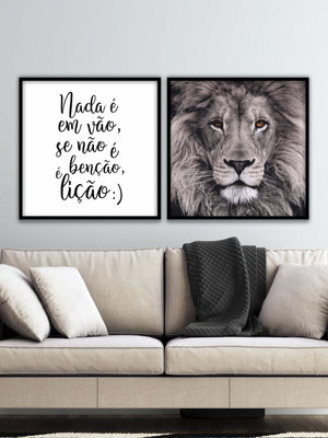 Quadros decorativos - leão e frase ( com vidro )