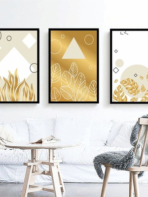 3 quadros abstrato geométrico dourado decoração moldura