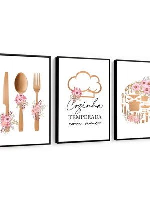 Quadro decorativo para cozinha restaurante flores tons rosa