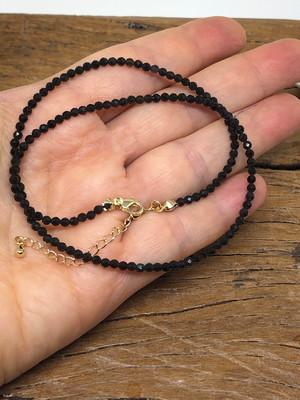 Choker obsidiana negra 2mm- banho ouro 18
