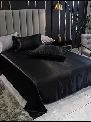 Lençol superior casal king com 2 fronhas cetim seda preto