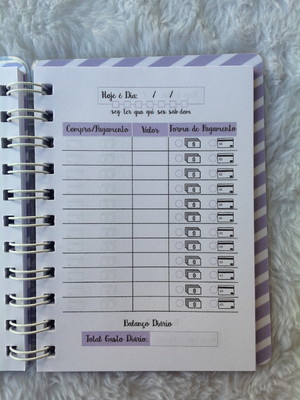 Mini caderno de controle de gastos diário lilás