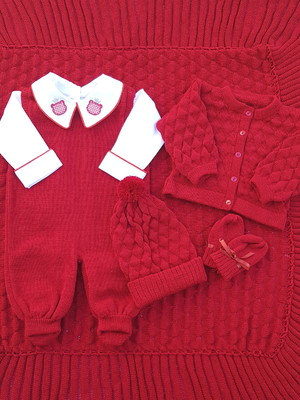 Saída maternidade urso vermelho (p) 6 peças