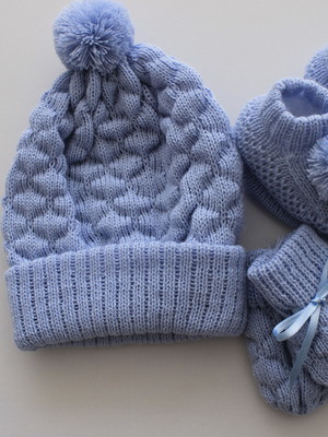 Kit 3 pcs tricô touca luvas sapato bebê recen nascido