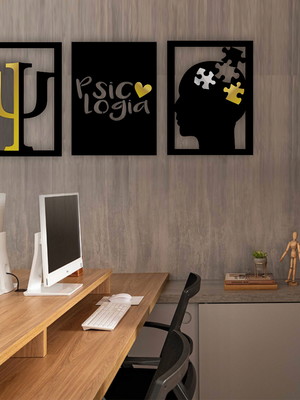 Trio de quadros psicologia decorativo