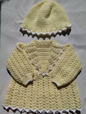 Conjunto blusinha e touca em crochê, 3 - 6 meses