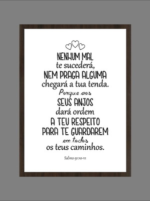 Quadro decorativo frase salmo 91 oração moldura tabaco 1 pça
