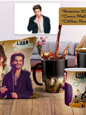 Caneca mágica + almofada cantor luan santana com nome