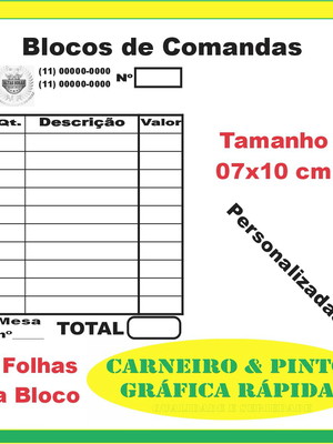 08 blocos comandas personalizada com 100 folhas cada 7x10