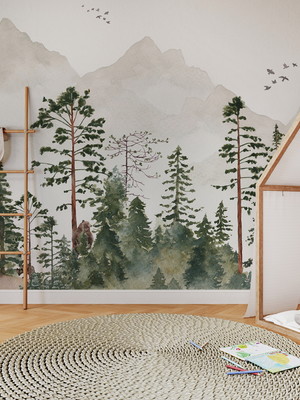 Papel de parede infantil floresta montanhas