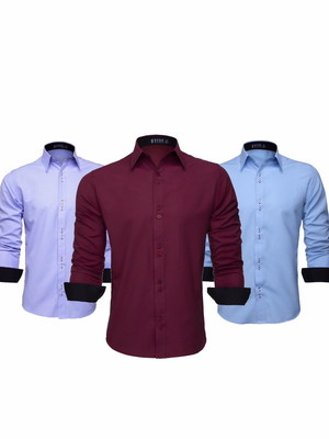 Kit 3 camisas social masculina manga longa lisa slim atacado