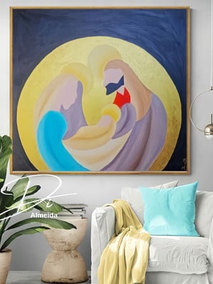 Quadro decorativo santa ceia pintado a mão sagrada família