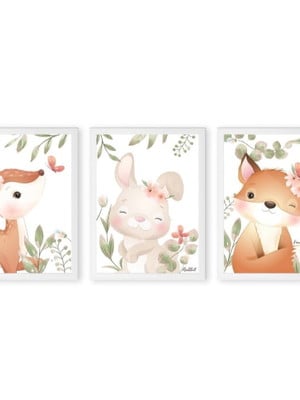 Kit 3 quadros decorativos quarto infantil moldura