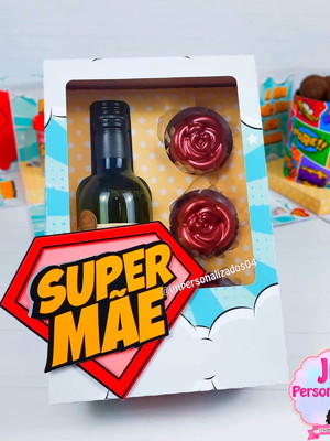 Caixa para mini vinho + 03 trufas - tema: dia das mães