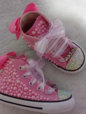All star cano alto rosa com cristais infantil