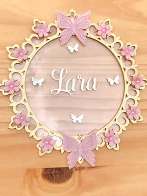 Porta maternidade floral acrílico e espelho