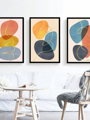 3 quadros decorativos abstratos coloridos desenhos molduras