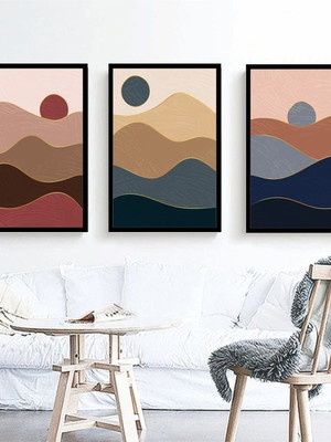3 quadros decorativos abstratos coloridos desenhos molduras
