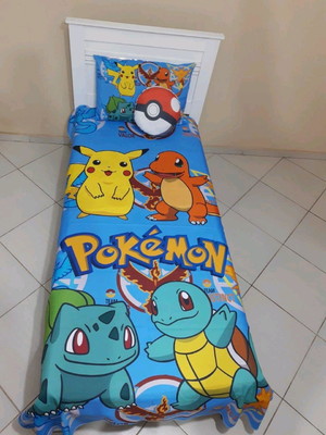 Lençol pokémon solteiro + almofada pokébola