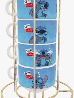 Kit com 4 xícaras com suporte 180ml - stitch