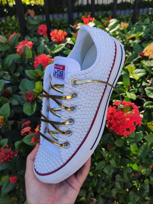 All star branco personalizado com pérolas